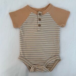 Nicole Miller Tan and Cream Striped Bodysuit
